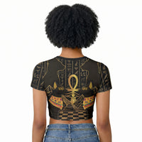 Egyptian Goddess Bastet Raglan Cropped T shirt Ancient Mythology Sacred Black Cat