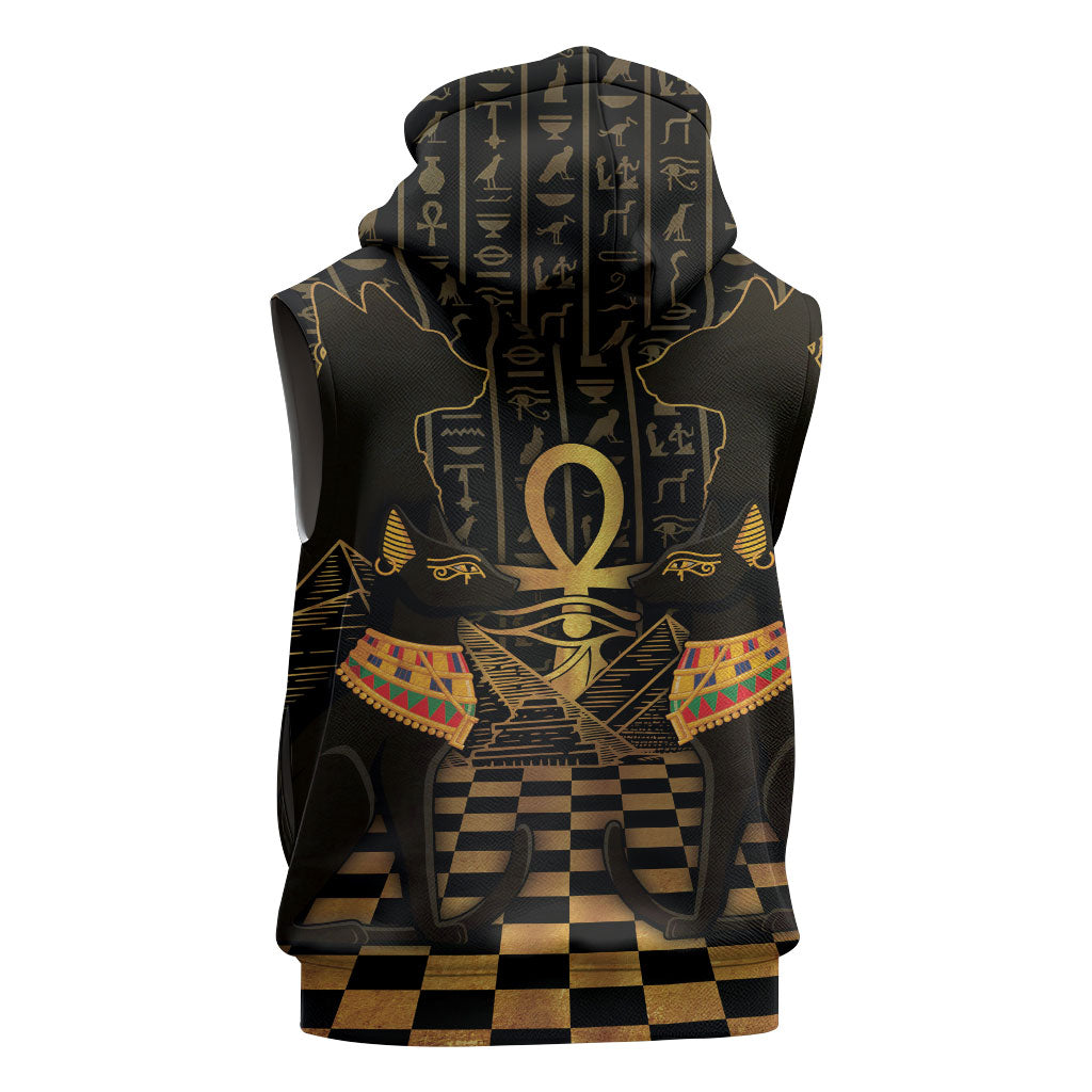 Egyptian Goddess Bastet Sleeveless Hoodie Ancient Mythology Sacred Black Cat