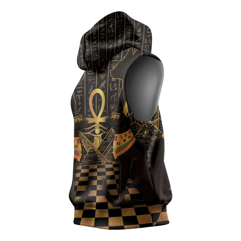Egyptian Goddess Bastet Sleeveless Hoodie Ancient Mythology Sacred Black Cat