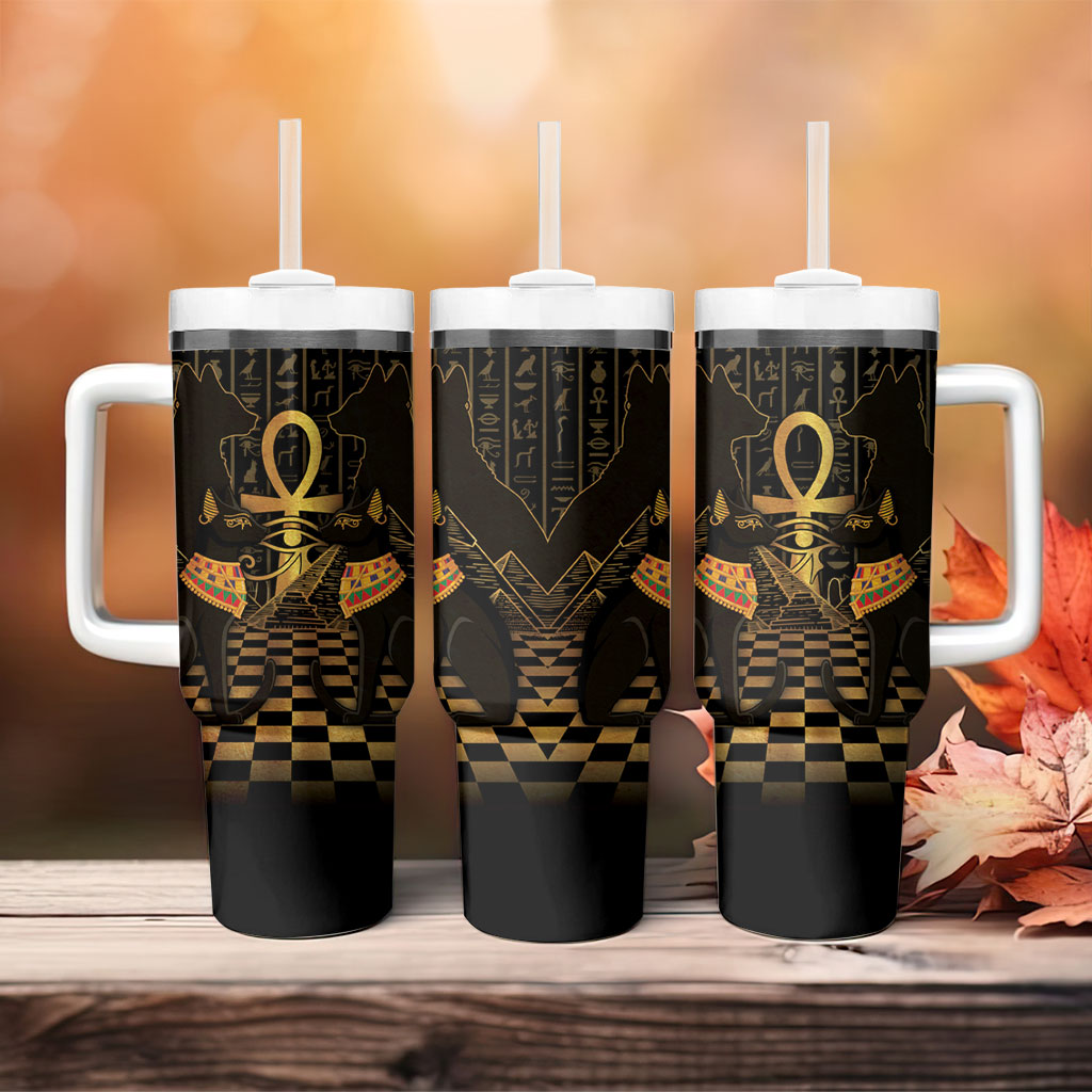 Egyptian Goddess Bastet Tumbler With Handle Ancient Mythology Sacred Black Cat