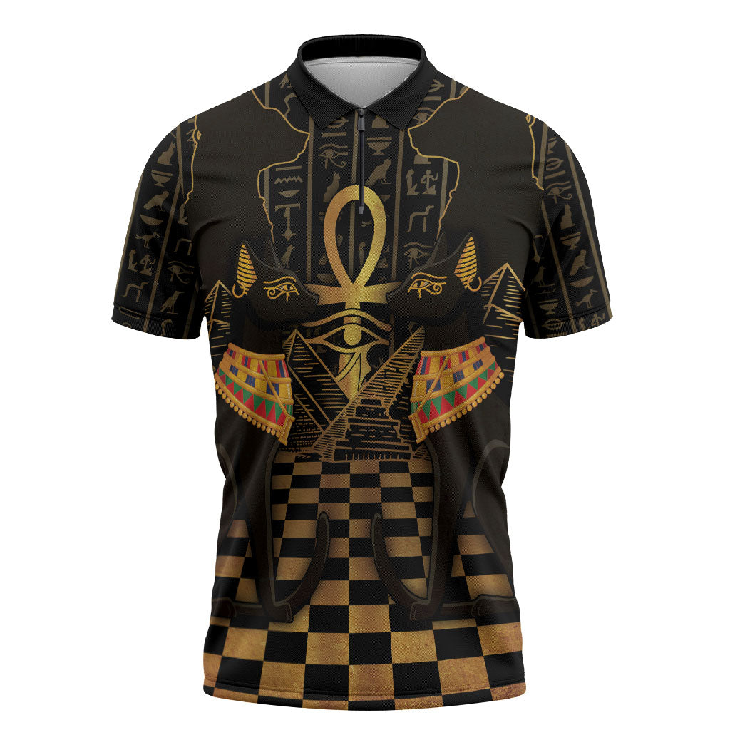 Egyptian Goddess Bastet Zipper Polo Shirt Ancient Mythology Sacred Black Cat