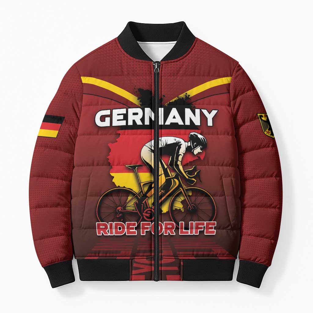Personalized Germany Cycling Bomber Puffer Jacket Ride For Life - Wonder Print Shop