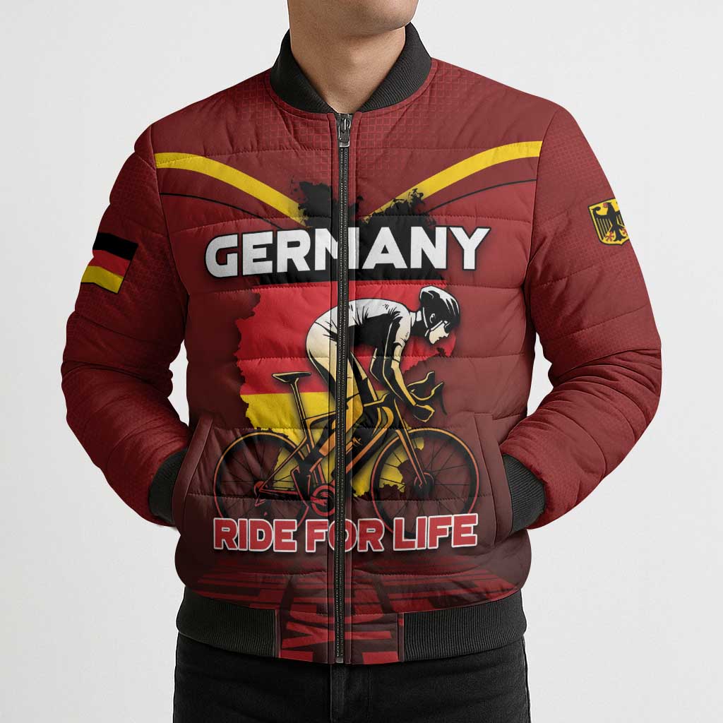 Personalized Germany Cycling Bomber Puffer Jacket Ride For Life - Wonder Print Shop