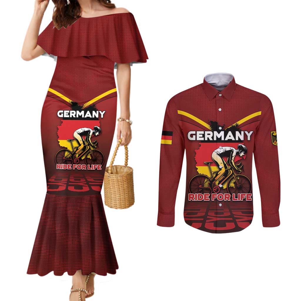 Personalized Germany Cycling Couples Matching Mermaid Dress and Long Sleeve Button Shirt Ride For Life - Wonder Print Shop