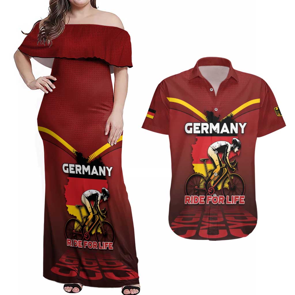 Personalized Germany Cycling Couples Matching Off Shoulder Maxi Dress and Hawaiian Shirt Ride For Life - Wonder Print Shop