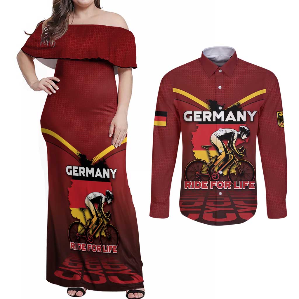 Personalized Germany Cycling Couples Matching Off Shoulder Maxi Dress and Long Sleeve Button Shirt Ride For Life - Wonder Print Shop