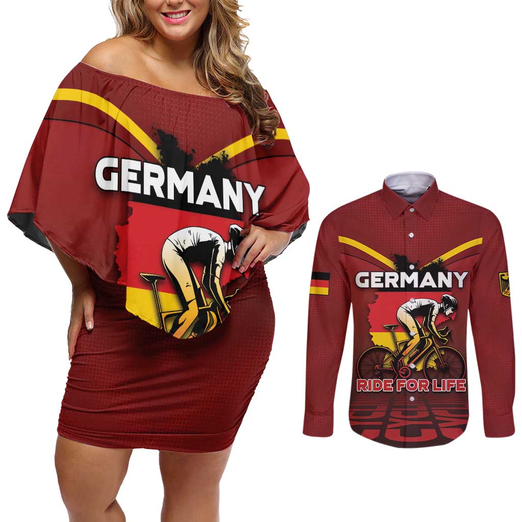 Personalized Germany Cycling Couples Matching Off Shoulder Short Dress and Long Sleeve Button Shirt Ride For Life - Wonder Print Shop