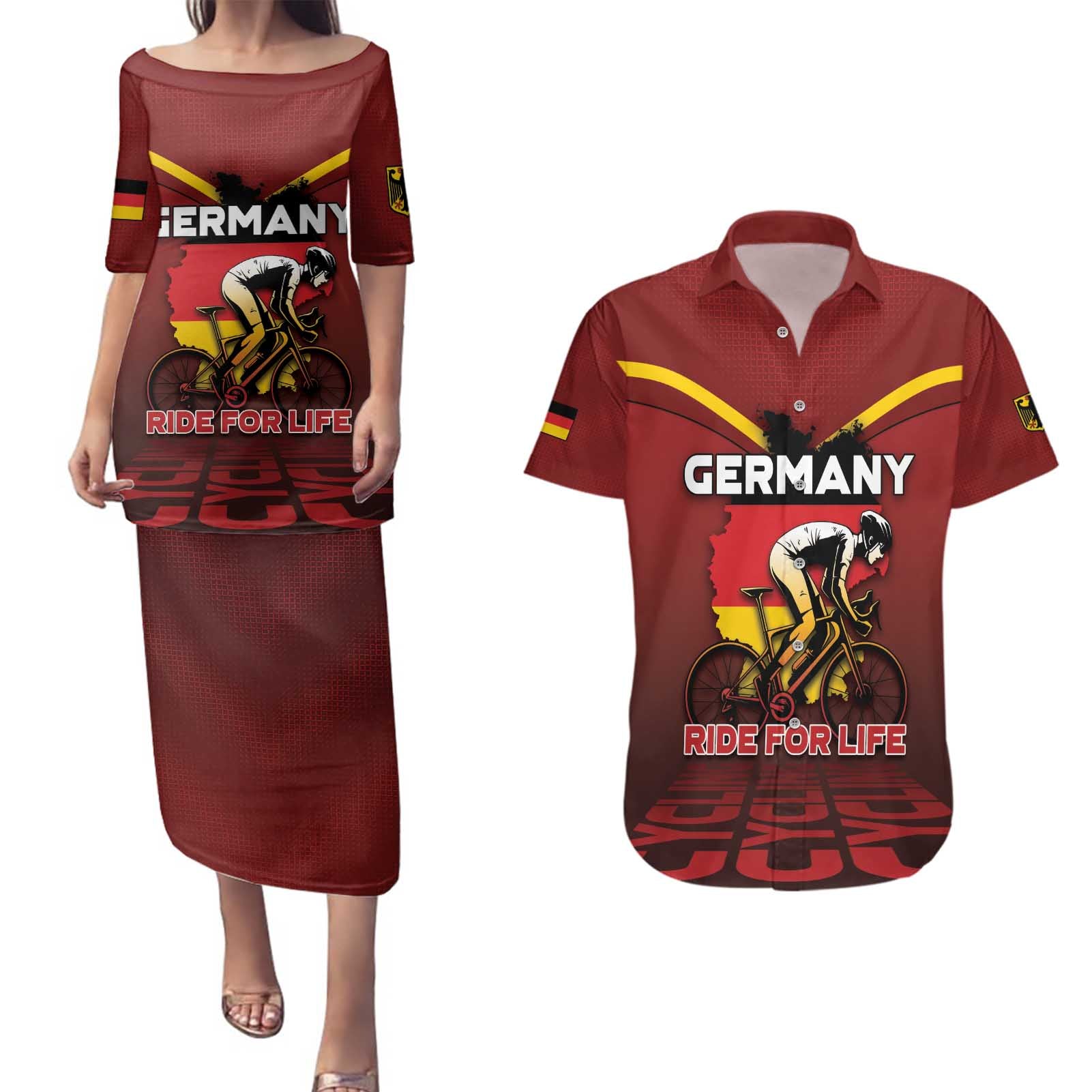 Personalized Germany Cycling Couples Matching Puletasi and Hawaiian Shirt Ride For Life - Wonder Print Shop