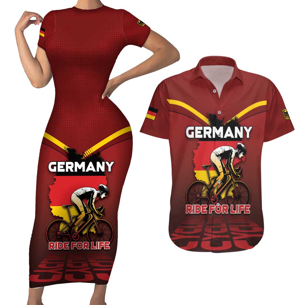 Personalized Germany Cycling Couples Matching Short Sleeve Bodycon Dress and Hawaiian Shirt Ride For Life - Wonder Print Shop