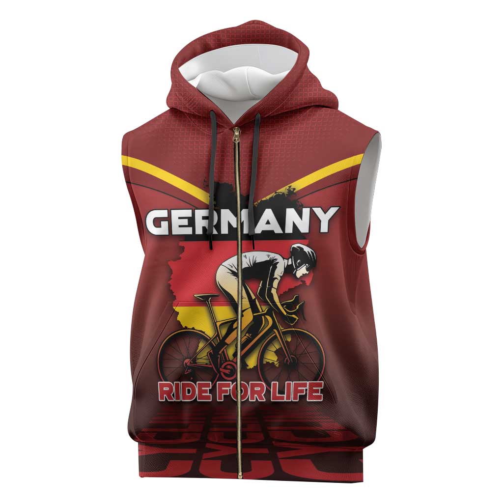 Personalized Germany Cycling Sleeveless Zip Hoodie Ride For Life - Wonder Print Shop