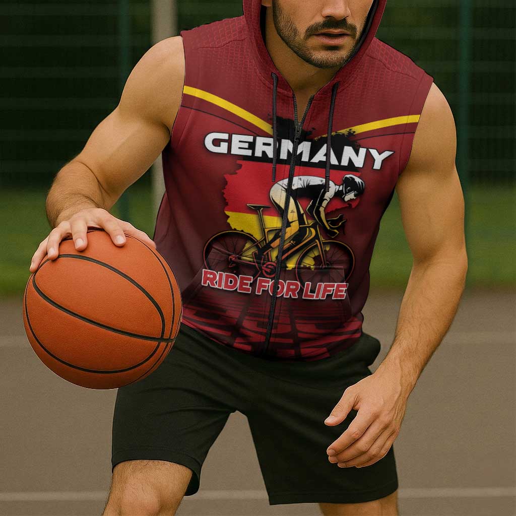 Personalized Germany Cycling Sleeveless Zip Hoodie Ride For Life - Wonder Print Shop