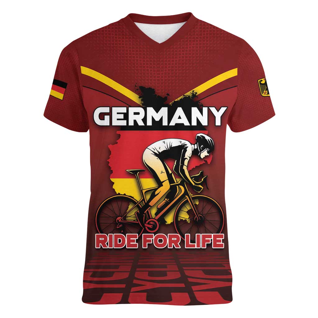 Personalized Germany Cycling Women V-Neck T-Shirt Ride For Life - Wonder Print Shop