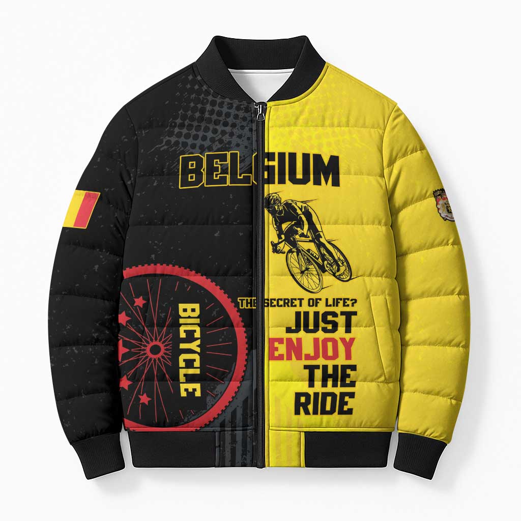 Personalized Belgium Cycling Bomber Puffer Jacket Just Enjoy The Ride - Wonder Print Shop