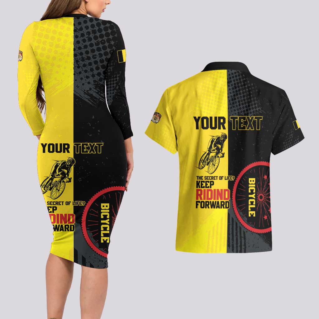 Personalized Belgium Cycling Couples Matching Long Sleeve Bodycon Dress and Hawaiian Shirt Just Enjoy The Ride - Wonder Print Shop
