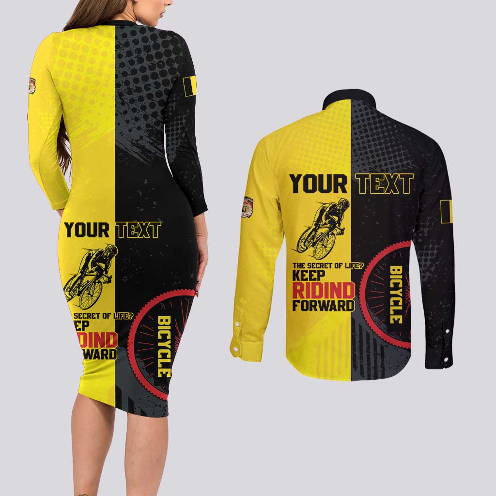 Personalized Belgium Cycling Couples Matching Long Sleeve Bodycon Dress and Long Sleeve Button Shirt Just Enjoy The Ride - Wonder Print Shop
