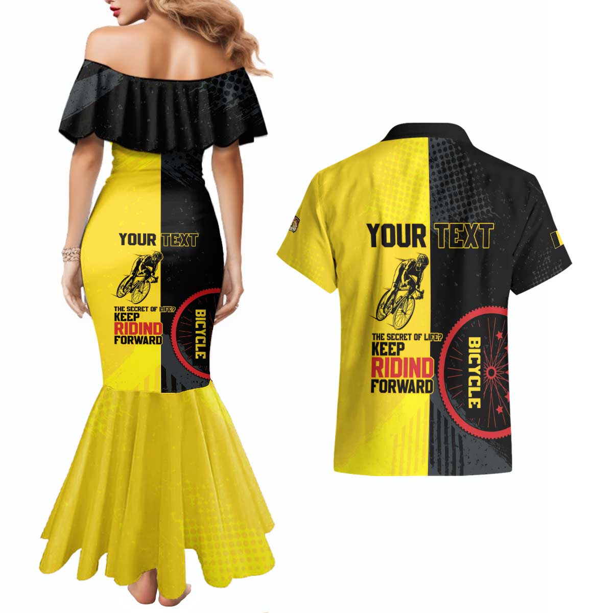 Personalized Belgium Cycling Couples Matching Mermaid Dress and Hawaiian Shirt Just Enjoy The Ride - Wonder Print Shop