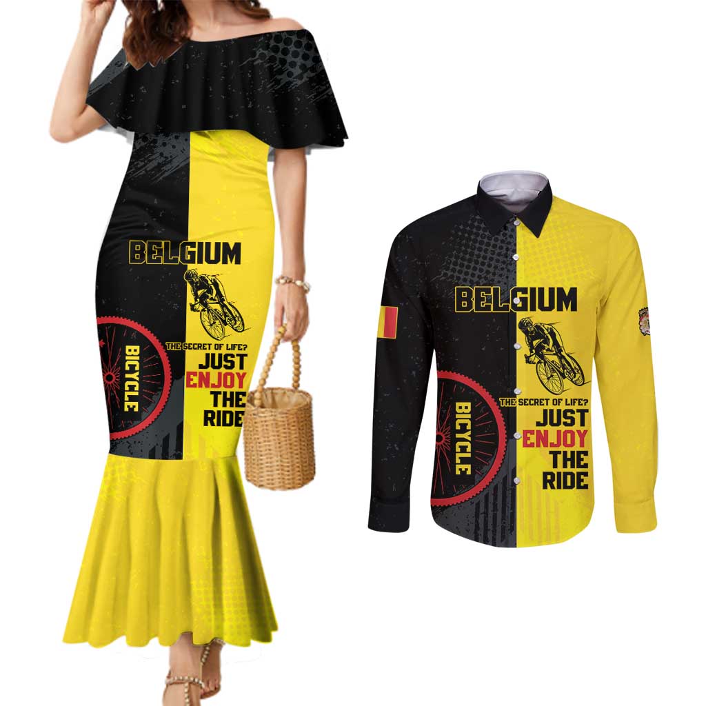 Personalized Belgium Cycling Couples Matching Mermaid Dress and Long Sleeve Button Shirt Just Enjoy The Ride - Wonder Print Shop
