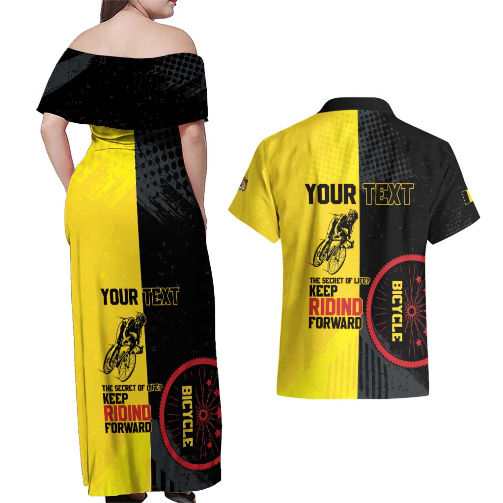 Personalized Belgium Cycling Couples Matching Off Shoulder Maxi Dress and Hawaiian Shirt Just Enjoy The Ride - Wonder Print Shop