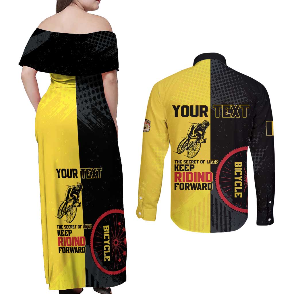 Personalized Belgium Cycling Couples Matching Off Shoulder Maxi Dress and Long Sleeve Button Shirt Just Enjoy The Ride - Wonder Print Shop