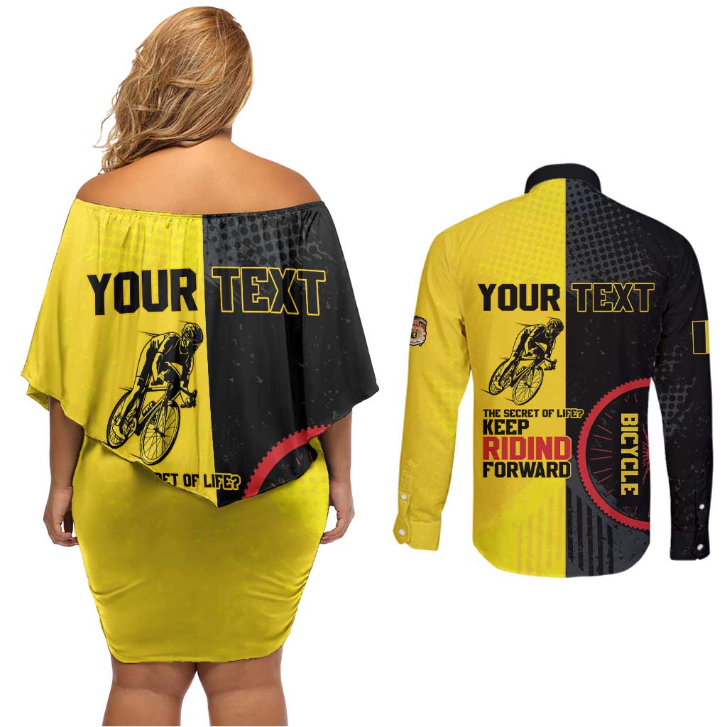 Personalized Belgium Cycling Couples Matching Off Shoulder Short Dress and Long Sleeve Button Shirt Just Enjoy The Ride - Wonder Print Shop