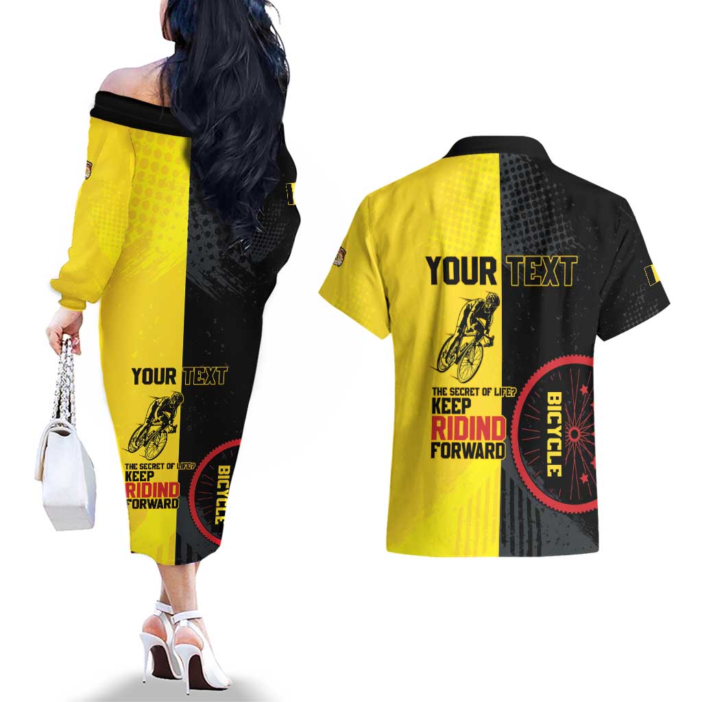 Personalized Belgium Cycling Couples Matching Off The Shoulder Long Sleeve Dress and Hawaiian Shirt Just Enjoy The Ride - Wonder Print Shop