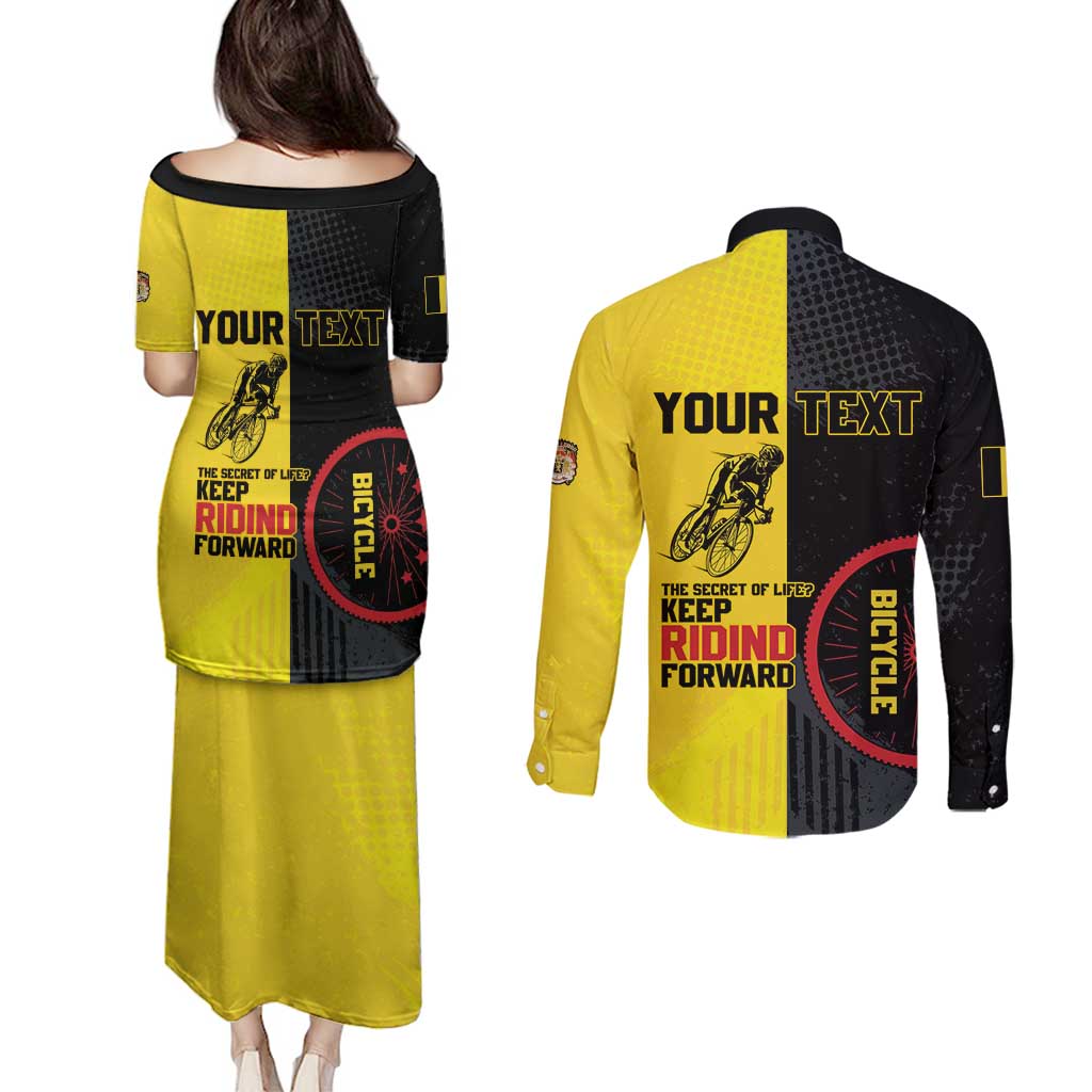 Personalized Belgium Cycling Couples Matching Puletasi and Long Sleeve Button Shirt Just Enjoy The Ride - Wonder Print Shop