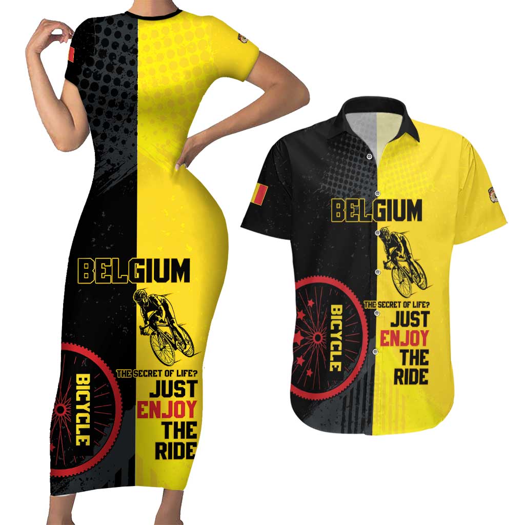Personalized Belgium Cycling Couples Matching Short Sleeve Bodycon Dress and Hawaiian Shirt Just Enjoy The Ride - Wonder Print Shop