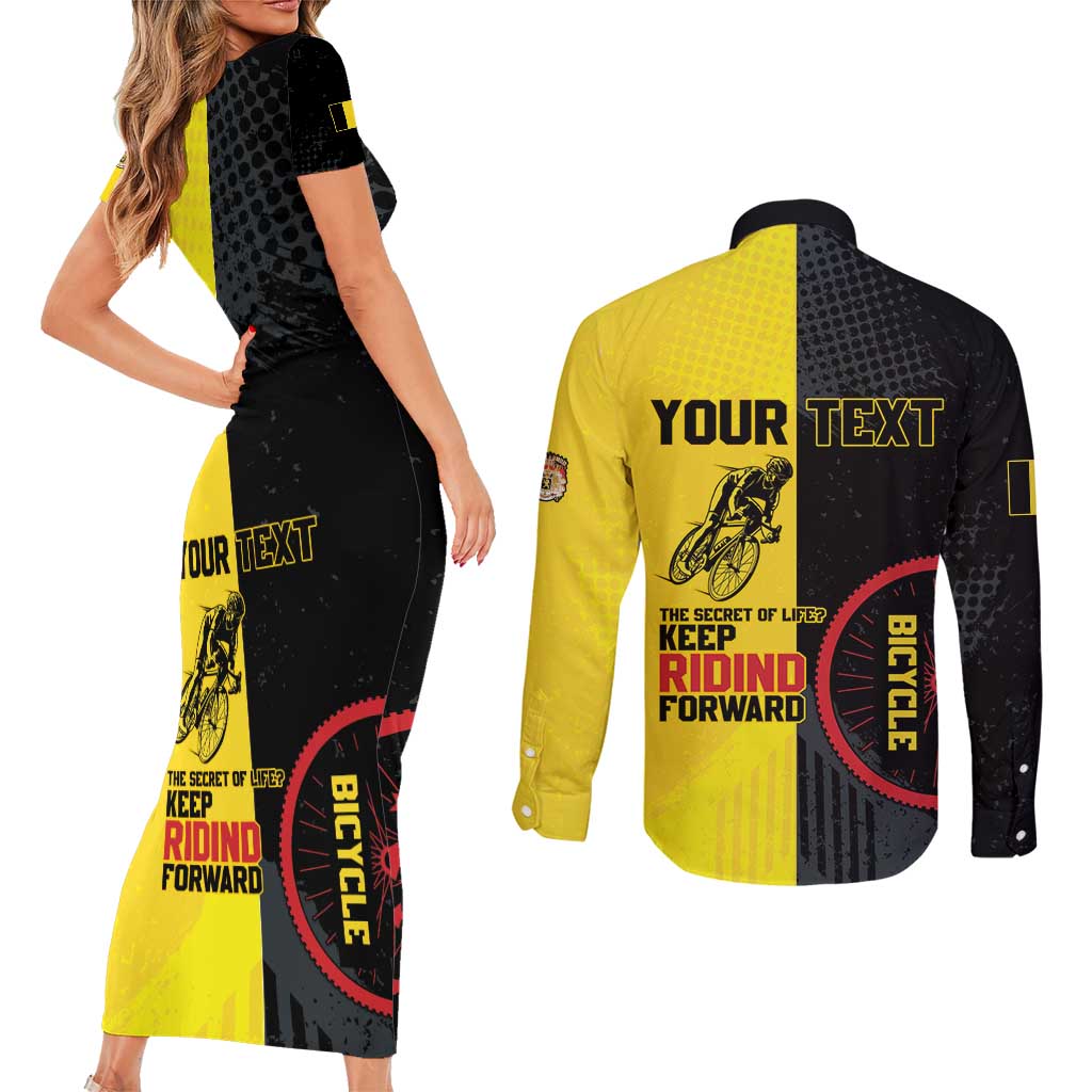 Personalized Belgium Cycling Couples Matching Short Sleeve Bodycon Dress and Long Sleeve Button Shirt Just Enjoy The Ride - Wonder Print Shop