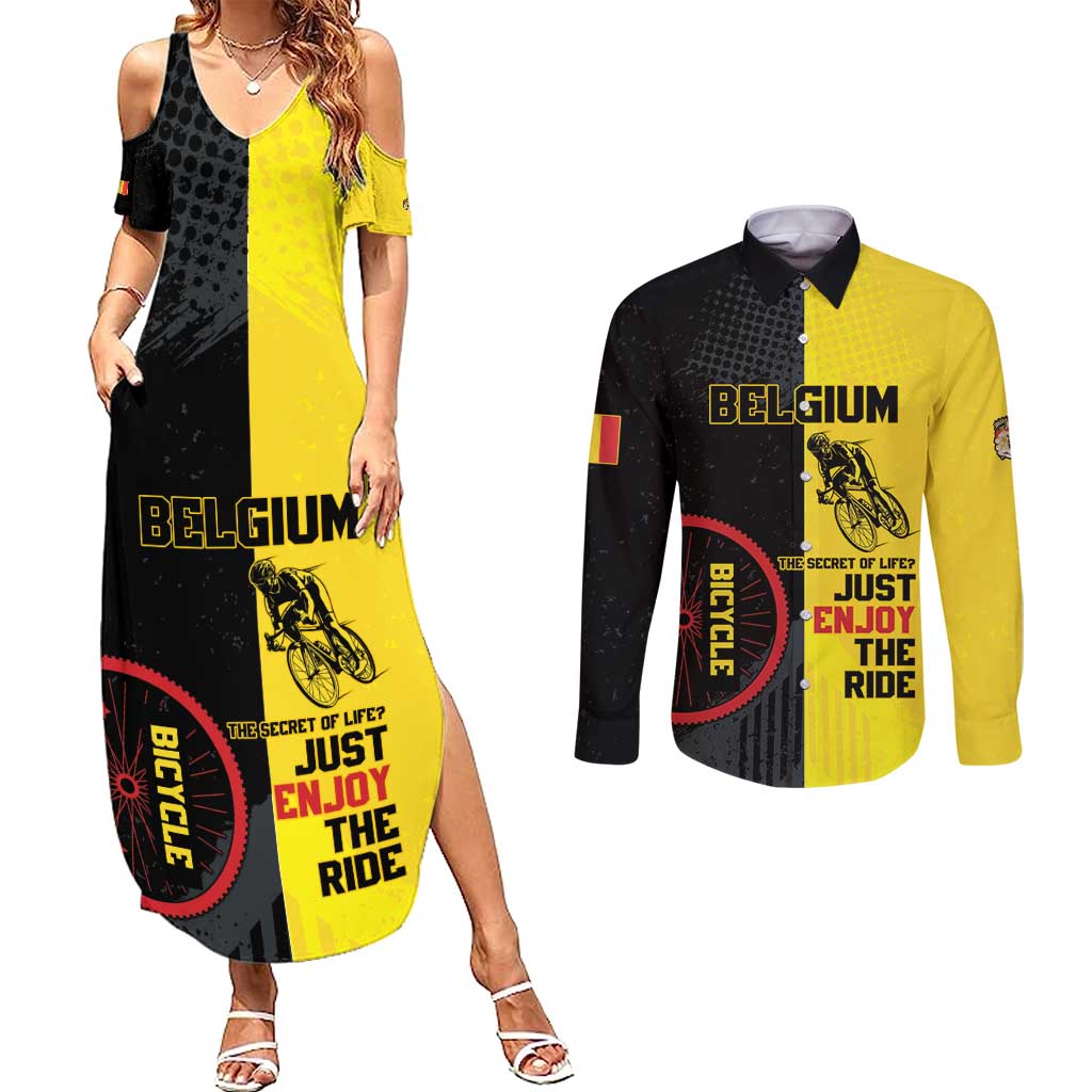 Personalized Belgium Cycling Couples Matching Summer Maxi Dress and Long Sleeve Button Shirt Just Enjoy The Ride - Wonder Print Shop