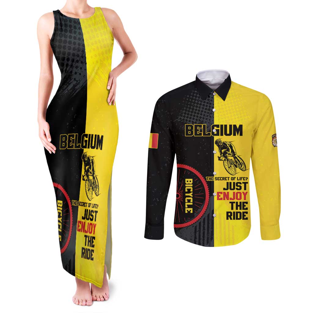 Personalized Belgium Cycling Couples Matching Tank Maxi Dress and Long Sleeve Button Shirt Just Enjoy The Ride - Wonder Print Shop
