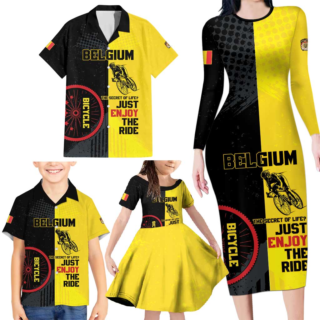 Personalized Belgium Cycling Family Matching Long Sleeve Bodycon Dress and Hawaiian Shirt Just Enjoy The Ride - Wonder Print Shop