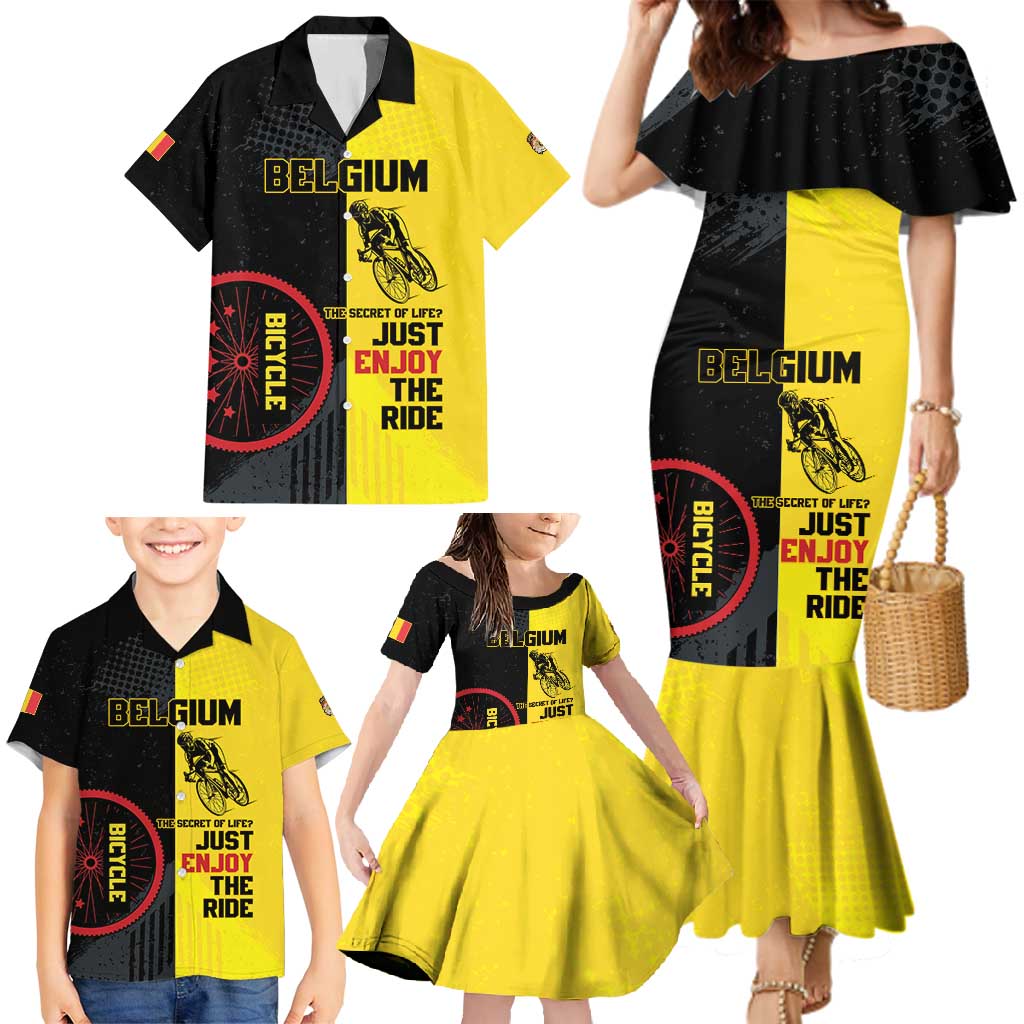 Personalized Belgium Cycling Family Matching Mermaid Dress and Hawaiian Shirt Just Enjoy The Ride - Wonder Print Shop
