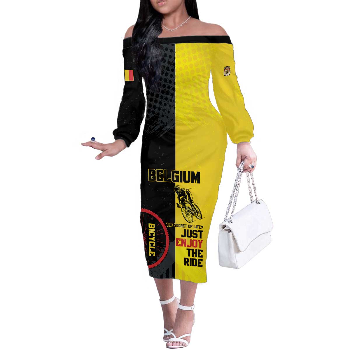 Personalized Belgium Cycling Family Matching Off The Shoulder Long Sleeve Dress and Hawaiian Shirt Just Enjoy The Ride - Wonder Print Shop