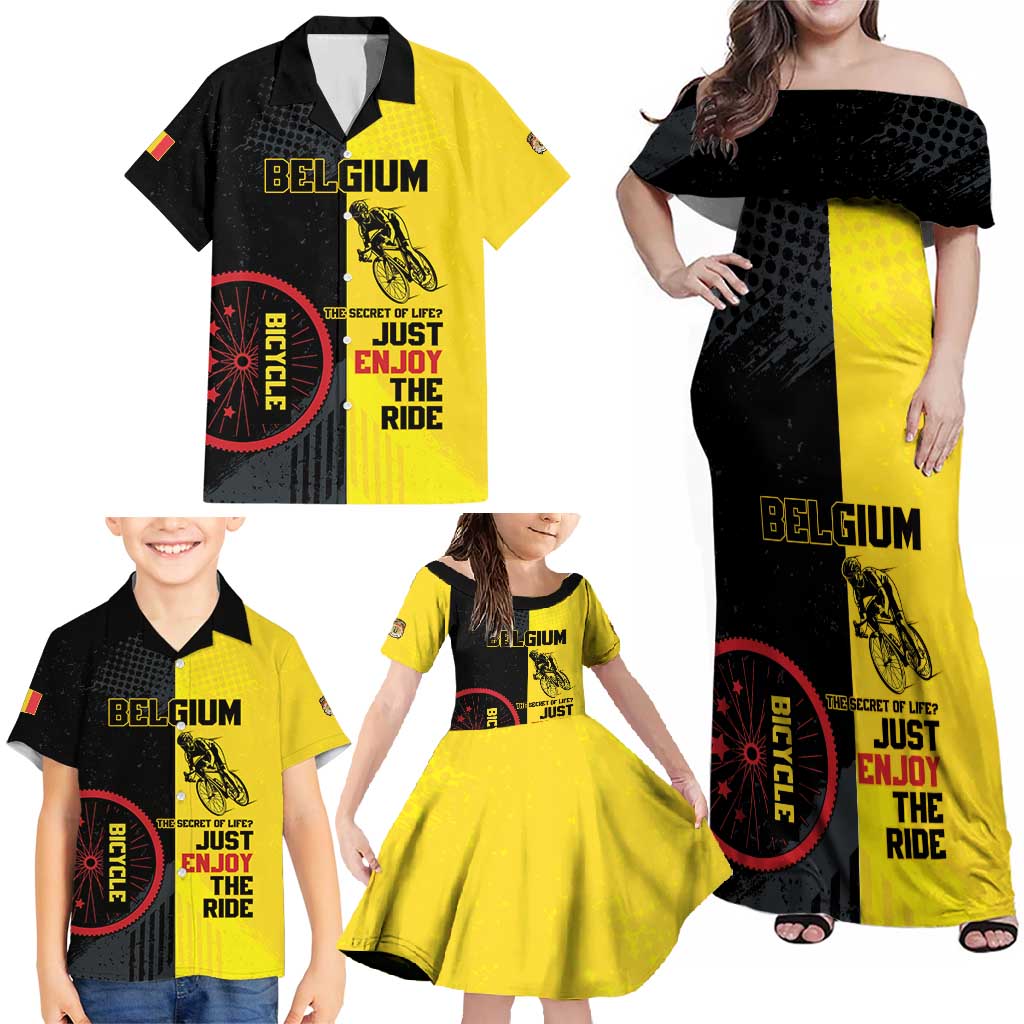 Personalized Belgium Cycling Family Matching Off Shoulder Maxi Dress and Hawaiian Shirt Just Enjoy The Ride - Wonder Print Shop
