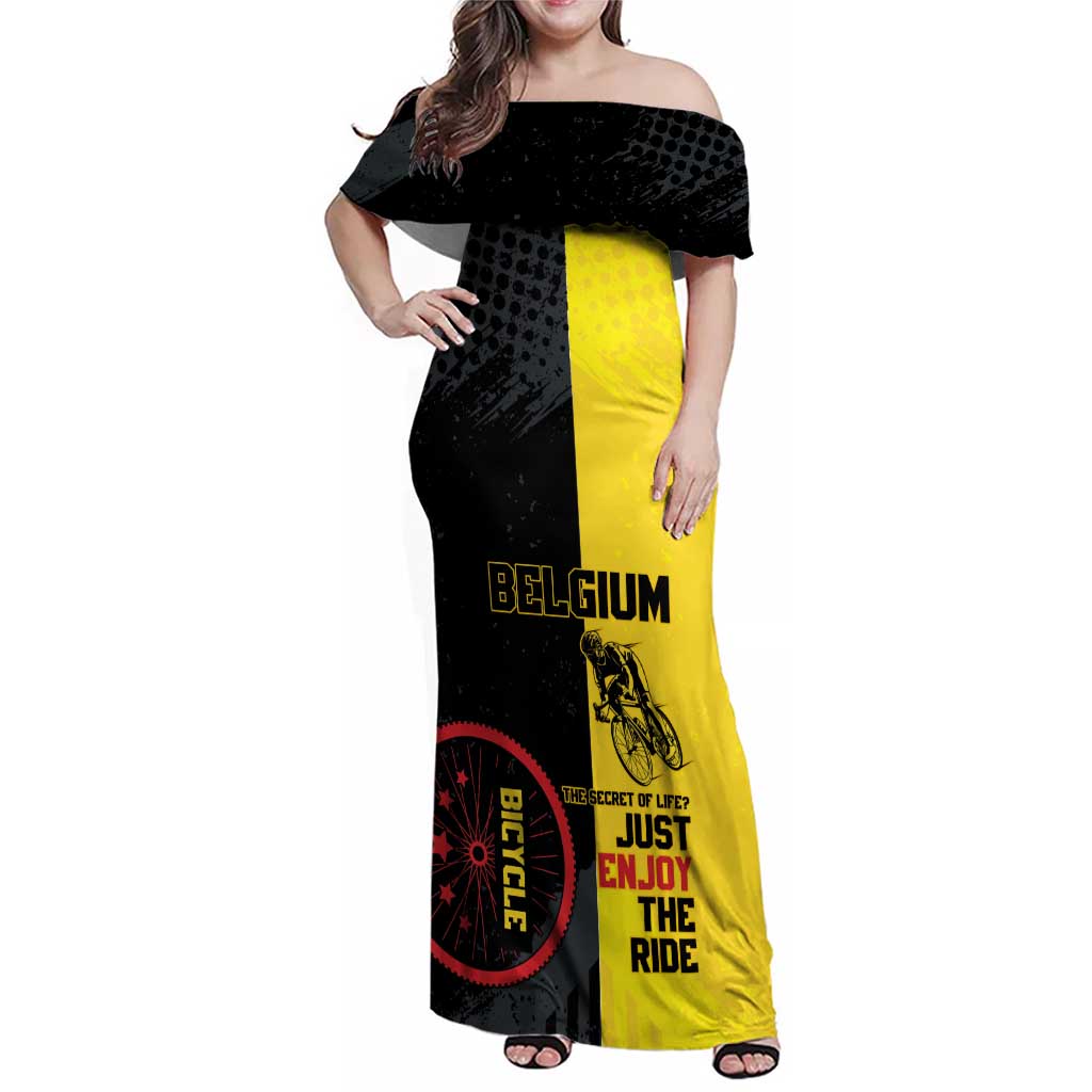 Personalized Belgium Cycling Family Matching Off Shoulder Maxi Dress and Hawaiian Shirt Just Enjoy The Ride - Wonder Print Shop