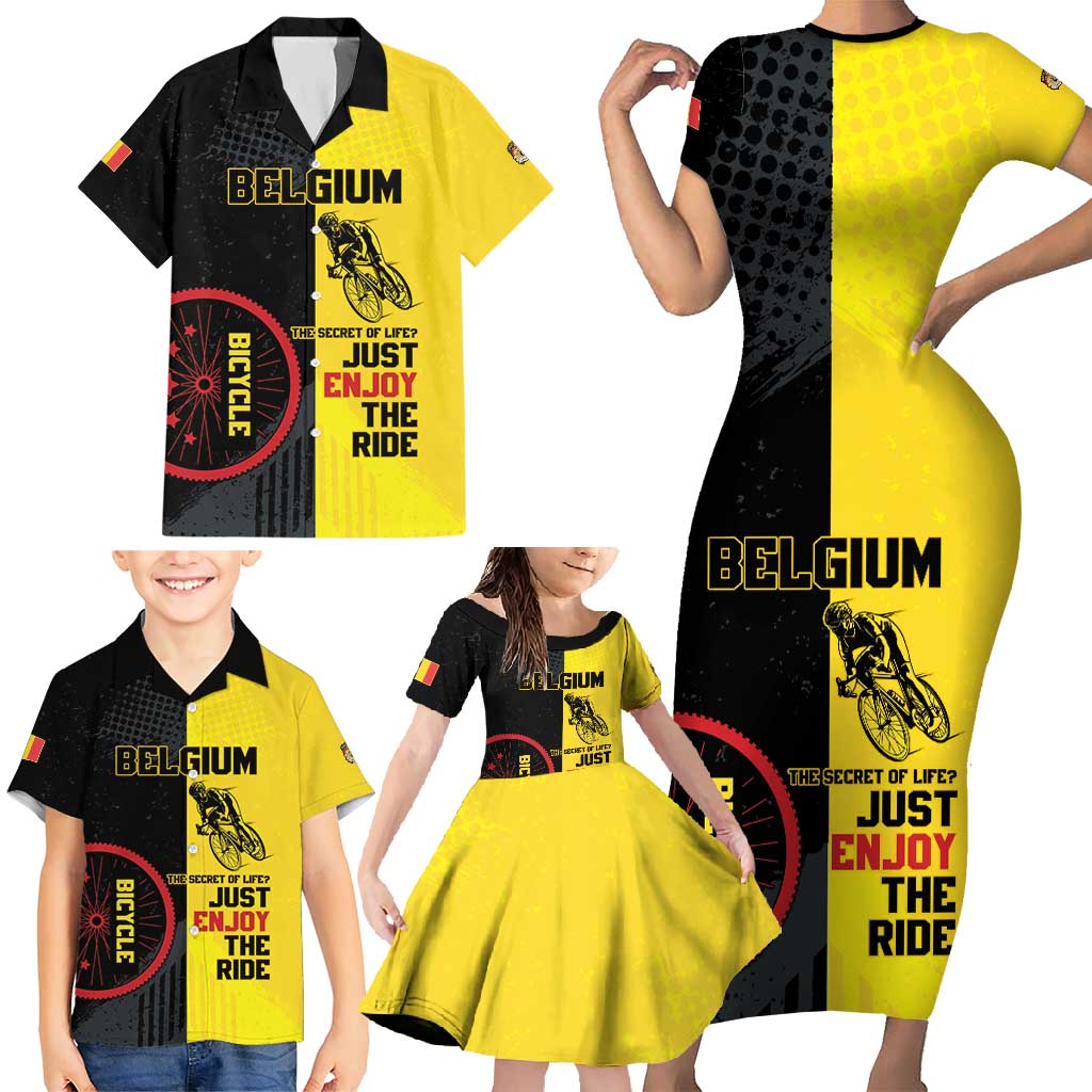Personalized Belgium Cycling Family Matching Short Sleeve Bodycon Dress and Hawaiian Shirt Just Enjoy The Ride - Wonder Print Shop
