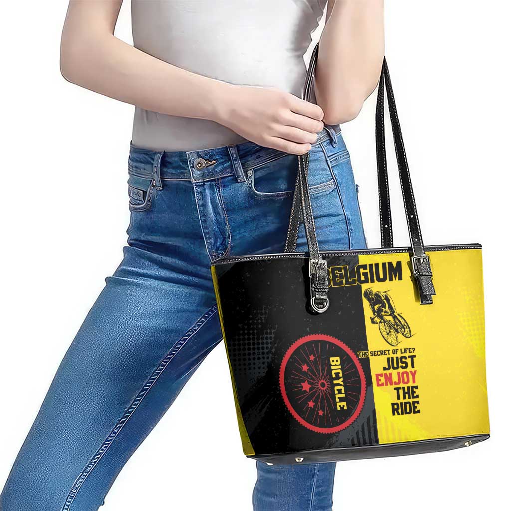 Belgium Cycling Leather Tote Bag Just Enjoy The Ride - Wonder Print Shop