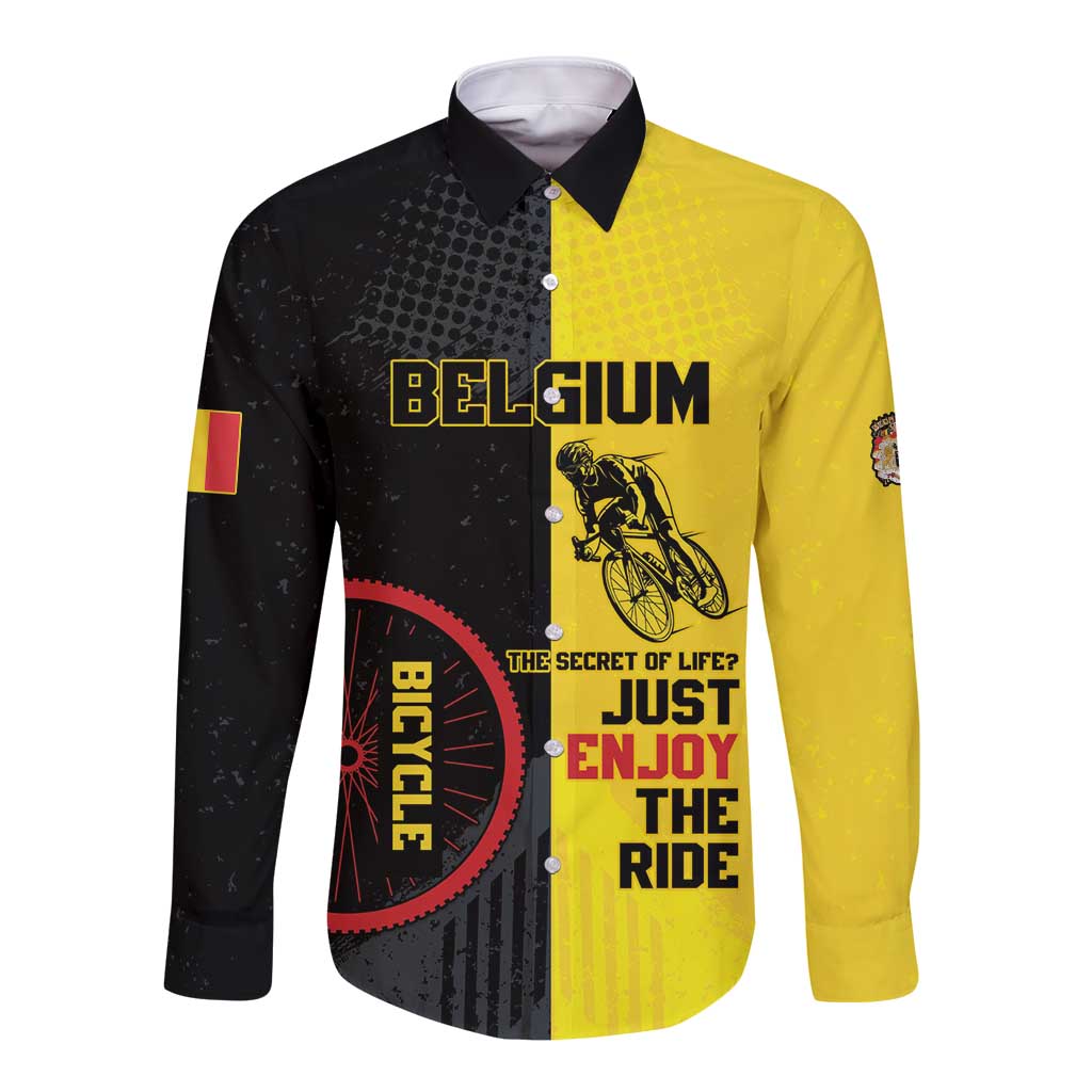 Personalized Belgium Cycling Long Sleeve Button Shirt Just Enjoy The Ride - Wonder Print Shop
