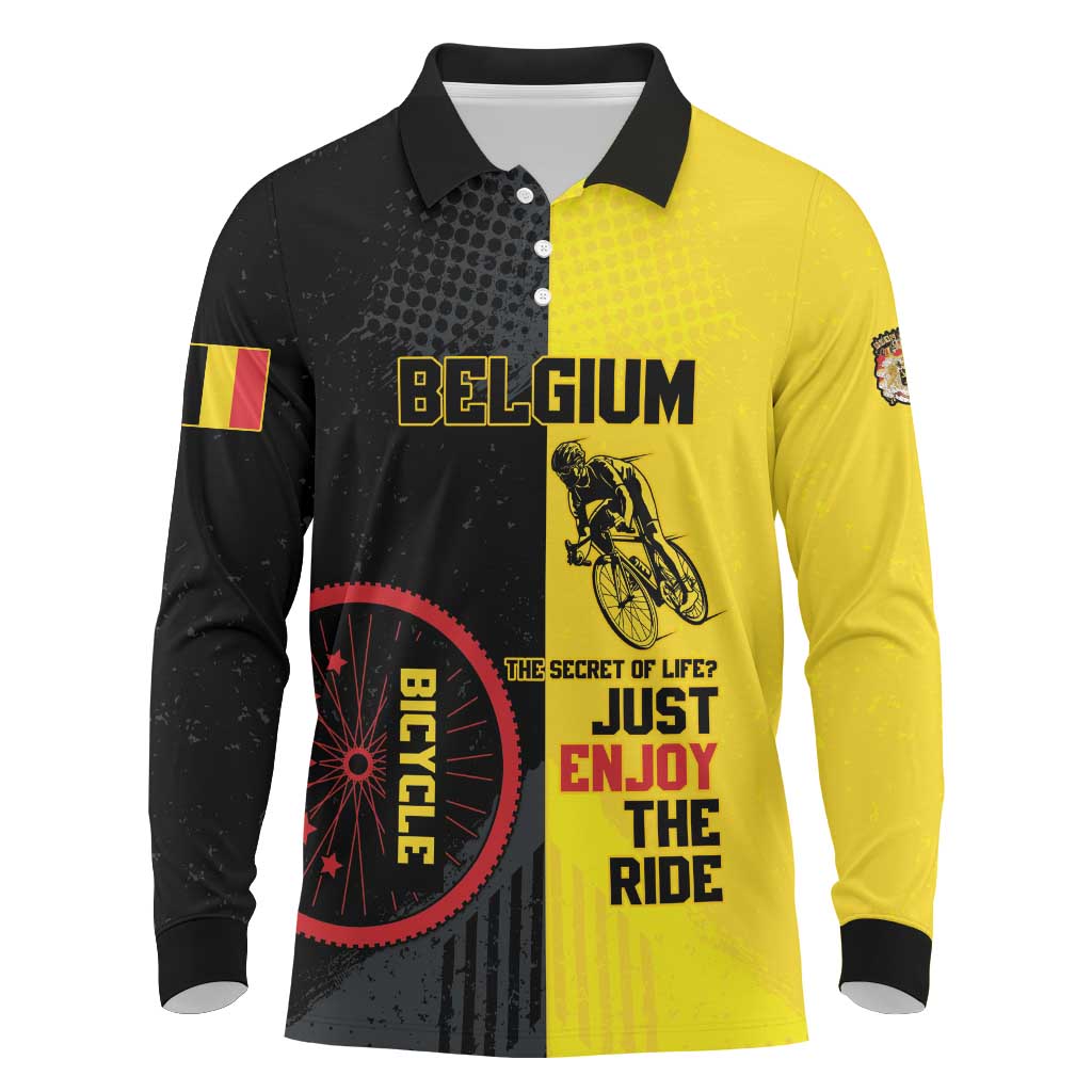 Personalized Belgium Cycling Long Sleeve Polo Shirt Just Enjoy The Ride - Wonder Print Shop