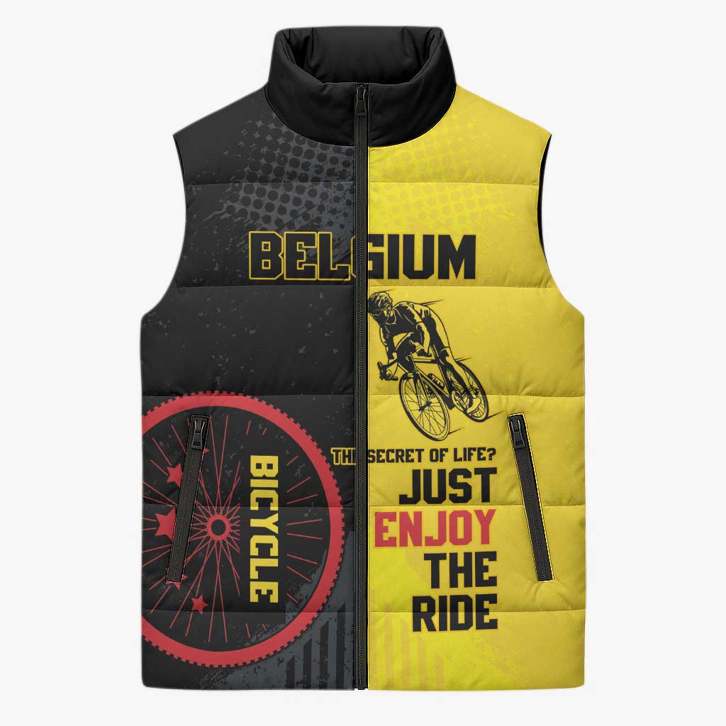 Personalized Belgium Cycling Sleeveless Puffer Jacket Just Enjoy The Ride - Wonder Print Shop