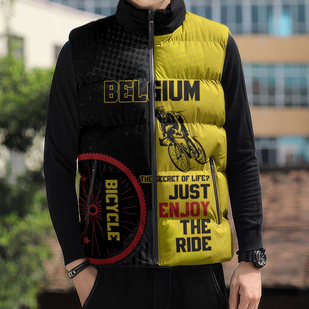 Personalized Belgium Cycling Sleeveless Puffer Jacket Just Enjoy The Ride - Wonder Print Shop