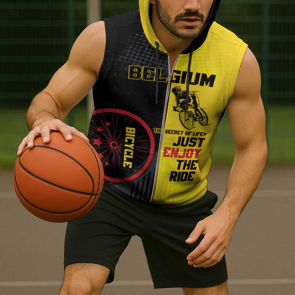 Personalized Belgium Cycling Sleeveless Zip Hoodie Just Enjoy The Ride - Wonder Print Shop