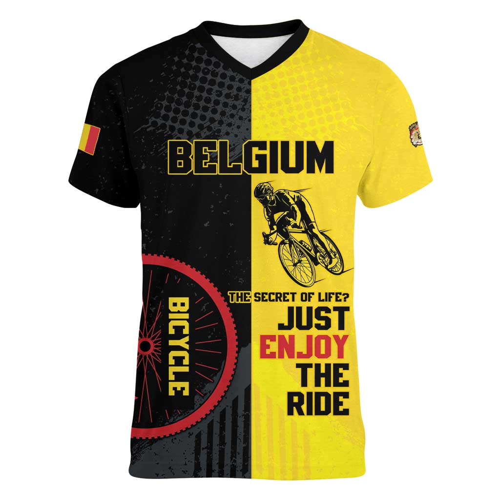 Personalized Belgium Cycling Women V-Neck T-Shirt Just Enjoy The Ride - Wonder Print Shop