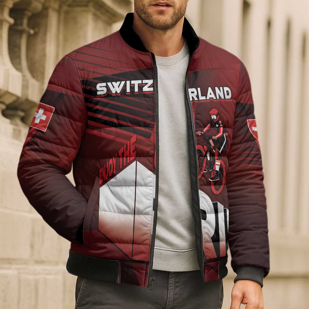 Personalized Switzerland Cycling Bomber Puffer Jacket Sporty Style - Wonder Print Shop