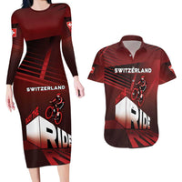 Personalized Switzerland Cycling Couples Matching Long Sleeve Bodycon Dress and Hawaiian Shirt Sporty Style - Wonder Print Shop