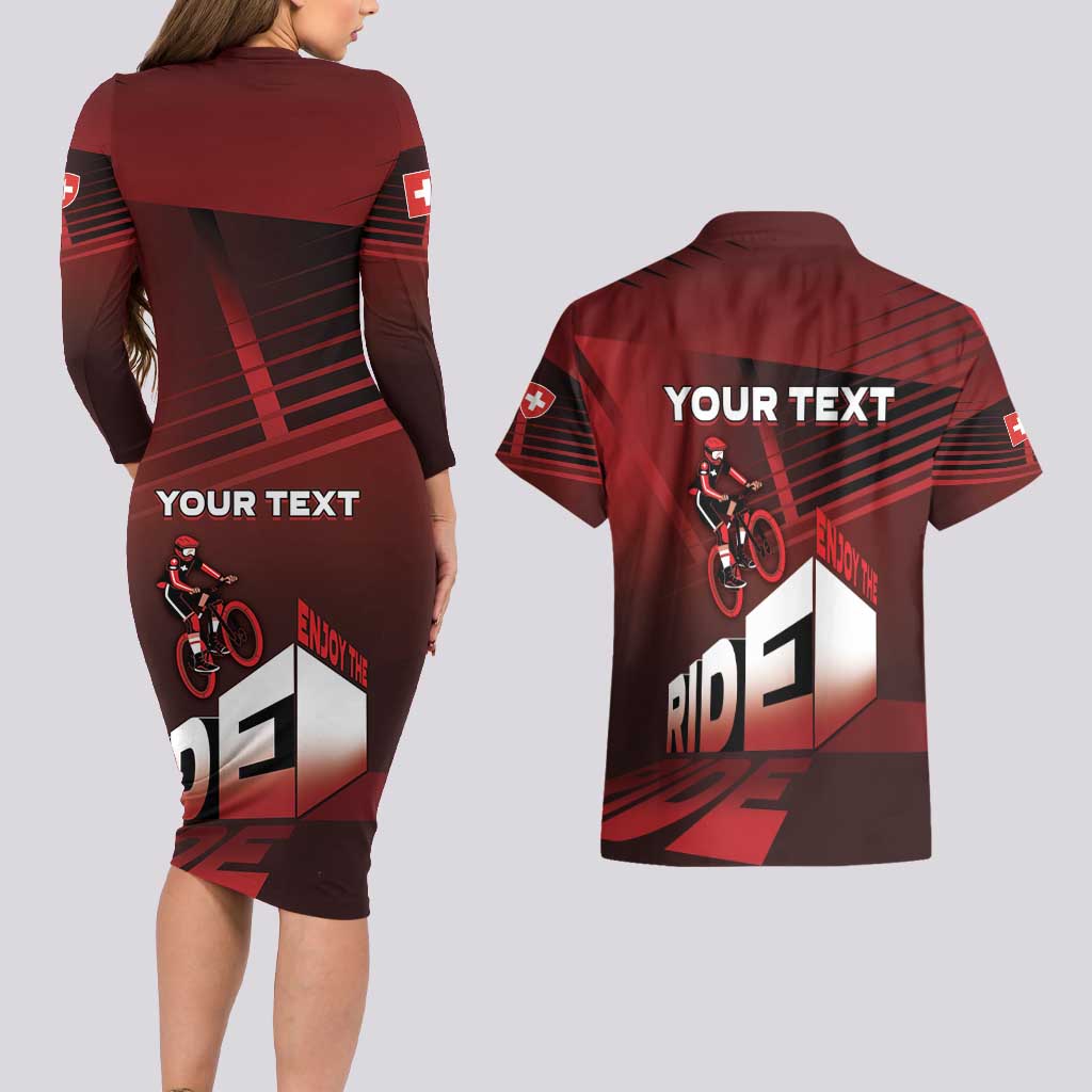 Personalized Switzerland Cycling Couples Matching Long Sleeve Bodycon Dress and Hawaiian Shirt Sporty Style - Wonder Print Shop