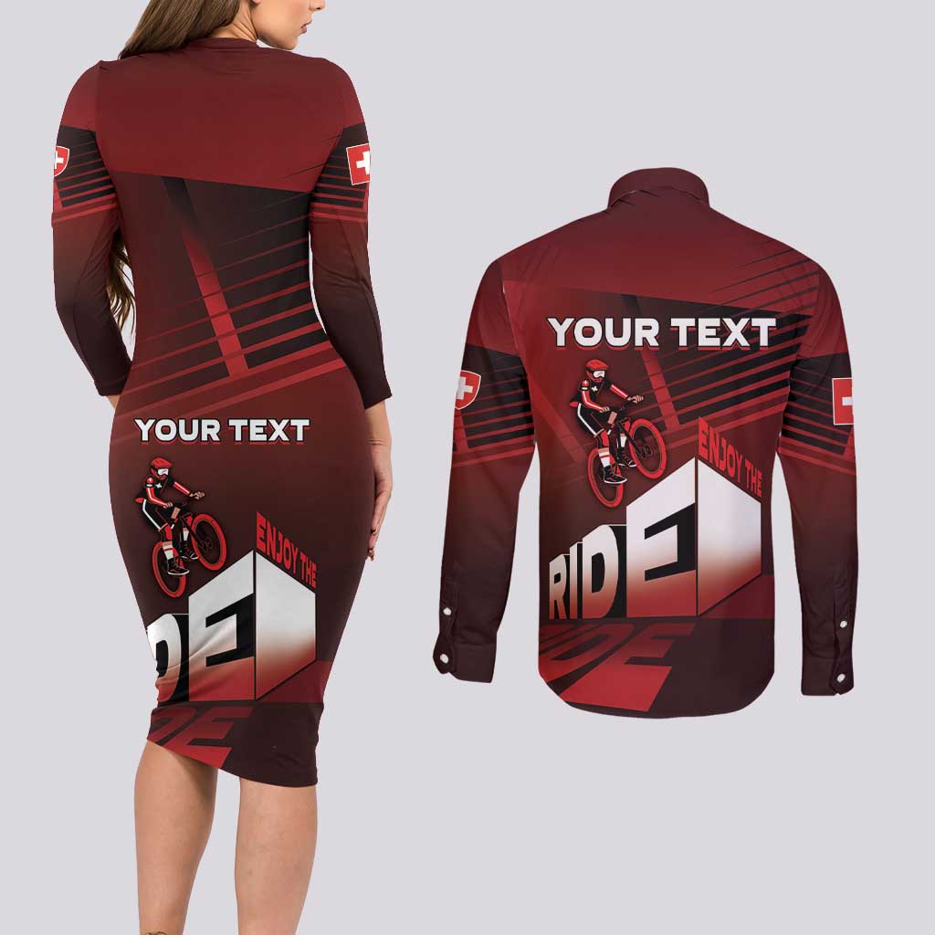 Personalized Switzerland Cycling Couples Matching Long Sleeve Bodycon Dress and Long Sleeve Button Shirt Sporty Style - Wonder Print Shop