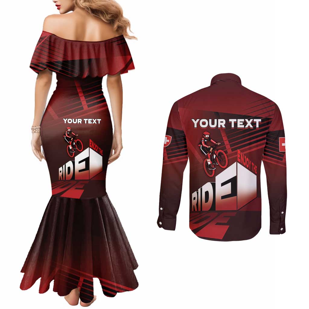 Personalized Switzerland Cycling Couples Matching Mermaid Dress and Long Sleeve Button Shirt Sporty Style - Wonder Print Shop