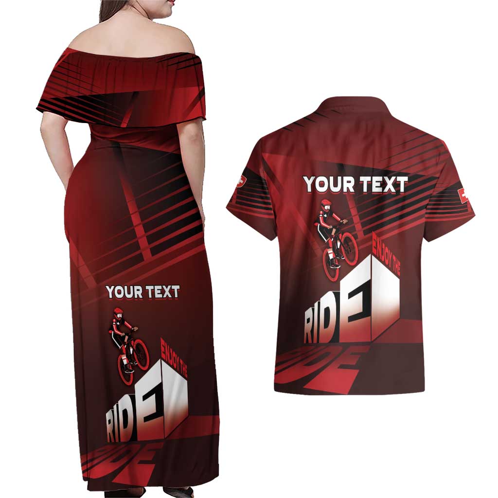 Personalized Switzerland Cycling Couples Matching Off Shoulder Maxi Dress and Hawaiian Shirt Sporty Style - Wonder Print Shop