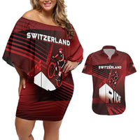 Personalized Switzerland Cycling Couples Matching Off Shoulder Short Dress and Hawaiian Shirt Sporty Style - Wonder Print Shop